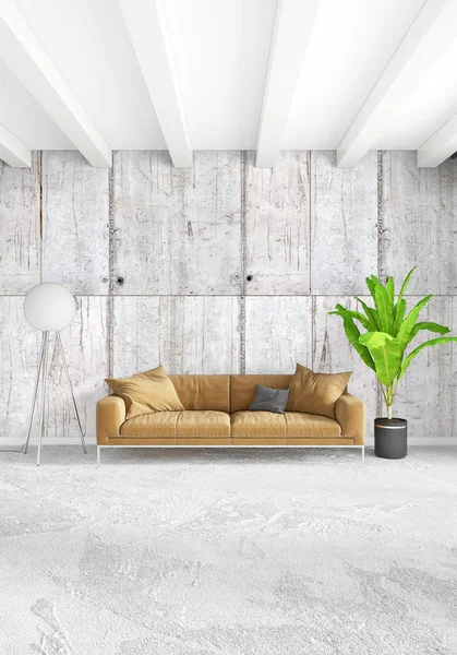 Dikey yatak odası en az ya da Loft tarzı iç tasarım. 3D render. Kavram fikir.