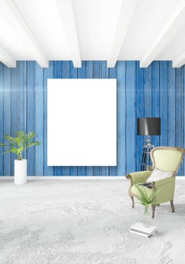 Dikey yatak odası en az ya da Loft tarzı iç tasarım. 3D render. Kavram fikir.