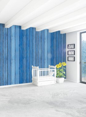 Dikey yatak odası en az ya da Loft tarzı iç tasarım. 3D render. Kavram fikir.