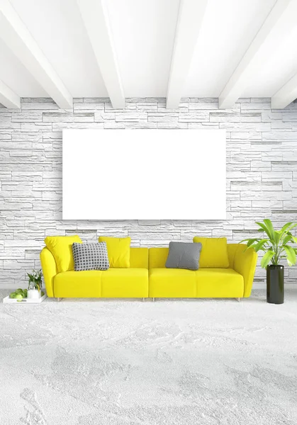 Dikey yatak odası en az ya da Loft tarzı iç tasarım. 3D render. Kavram fikir.