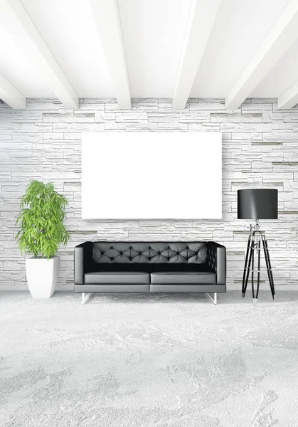 Dikey yatak odası en az ya da Loft tarzı iç tasarım. 3D render. Kavram fikir.