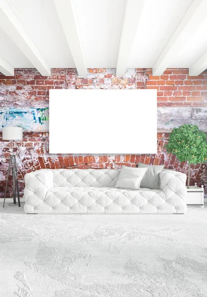 Dikey yatak odası en az ya da Loft tarzı iç tasarım. 3D render. Kavram fikir.