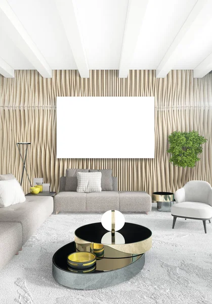 Dikey yatak odası en az ya da Loft tarzı iç tasarım. 3D render. Kavram fikir.