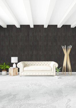 Dikey yatak odası en az ya da Loft tarzı iç tasarım. 3D render. Kavram fikir.