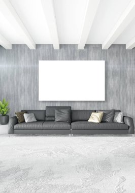 Dikey yatak odası en az ya da Loft tarzı iç tasarım. 3D render. Kavram fikir.