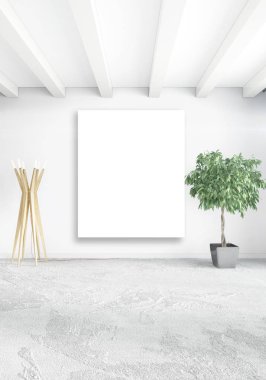 Dikey yatak odası en az ya da Loft tarzı iç tasarım. 3D render. Kavram fikir.