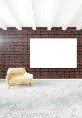 Dikey yatak odası en az ya da Loft tarzı iç tasarım. 3D render. Kavram fikir.