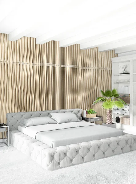 Verticale slaapkamer minimale of Loft stijl interieur. 3D-rendering. Concept idee. — Stockfoto