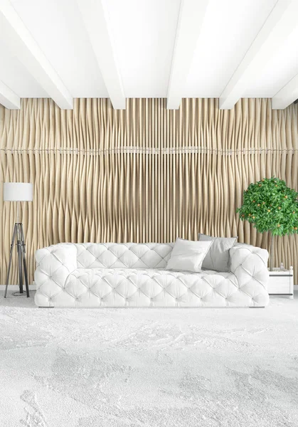 Dikey yatak odası en az ya da Loft tarzı iç tasarım. 3D render. Kavram fikir.