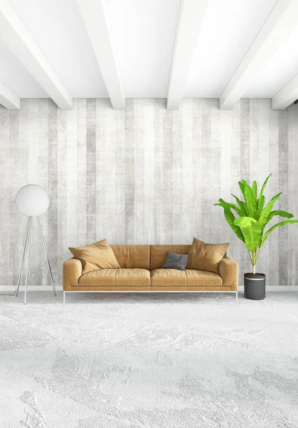 Dikey yatak odası en az ya da Loft tarzı iç tasarım. 3D render. Kavram fikir.