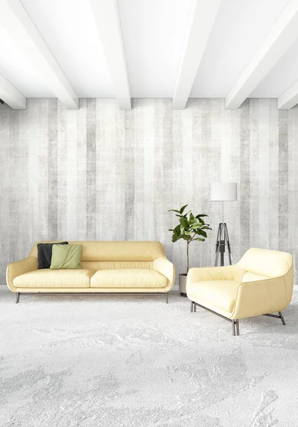 Dikey yatak odası en az ya da Loft tarzı iç tasarım. 3D render. Kavram fikir.