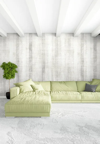 Dikey yatak odası en az ya da Loft tarzı iç tasarım. 3D render. Kavram fikir.