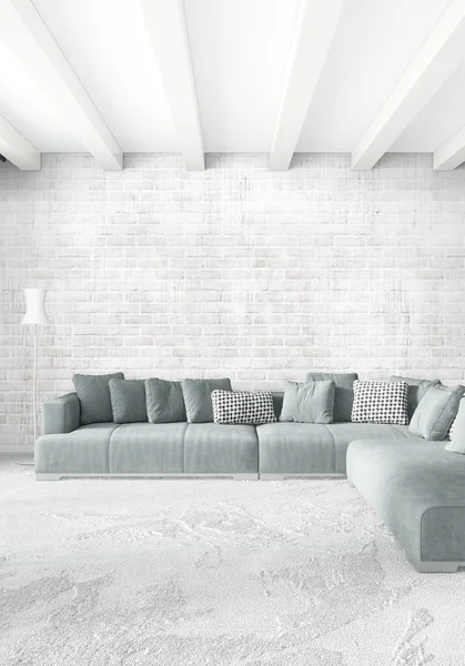 Dikey yatak odası en az ya da Loft tarzı iç tasarım. 3D render. Kavram fikir.