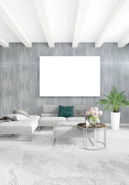 Dikey yatak odası en az ya da Loft tarzı iç tasarım. 3D render. Kavram fikir.