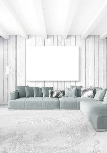 Dikey yatak odası en az ya da Loft tarzı iç tasarım. 3D render. Kavram fikir.