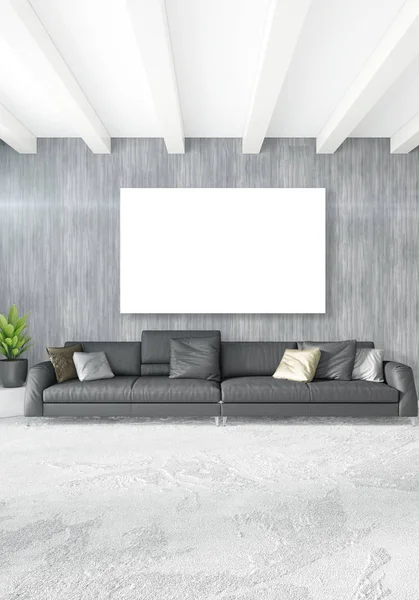 Dikey yatak odası en az ya da Loft tarzı iç tasarım. 3D render. Kavram fikir.