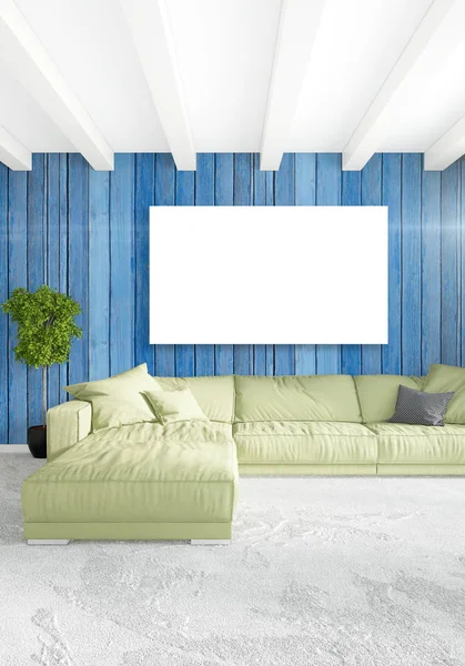 Dikey yatak odası en az ya da Loft tarzı iç tasarım. 3D render. Kavram fikir.