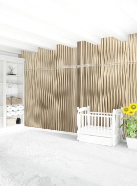 Dikey yatak odası en az ya da Loft tarzı iç tasarım. 3D render. Kavram fikir.