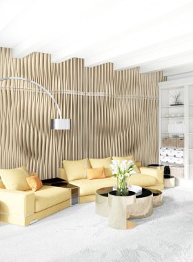 Dikey yatak odası en az ya da Loft tarzı iç tasarım. 3D render. Kavram fikir.