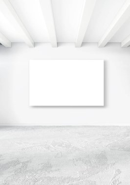 Beyaz yatak odası en az stil iç tasarım ahşap duvar ve gri Kanepeli. 3D render. 3D çizim