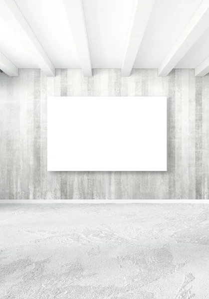 Beyaz yatak odası en az stil iç tasarım ahşap duvar ve gri Kanepeli. 3D render. 3D çizim