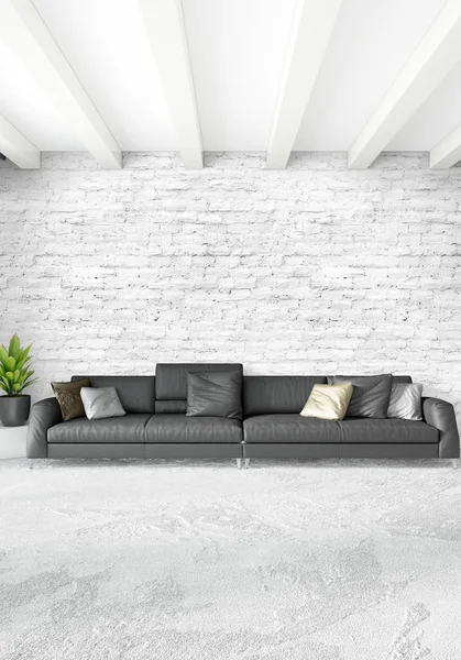 White bedroom minimal style Interior design with wood wall and grey sofa. 3D Rendering. — Stock Photo, Image