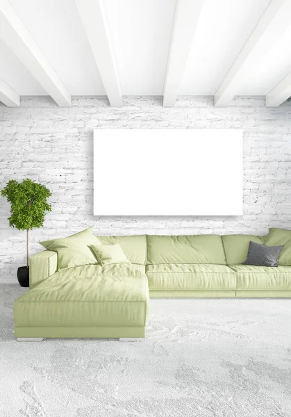 White bedroom minimal style Interior design with wood wall and grey sofa. 3D Rendering. — Stock Photo, Image