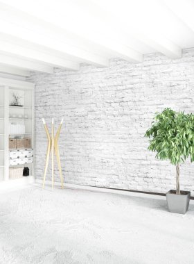 Dikey boş oda minimalizm tarzı şık duvar ve iç tasarımı 3d render.