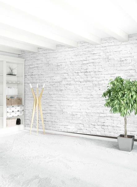 Dikey boş oda minimalizm tarzı şık duvar ve iç tasarımı 3d render.