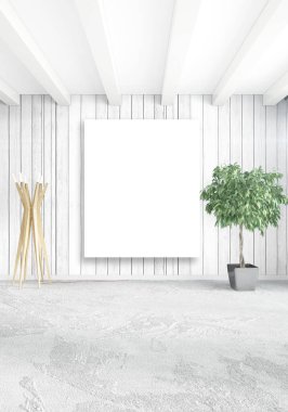 Dikey boş oda minimalizm tarzı şık duvar ve iç tasarımı 3d render.