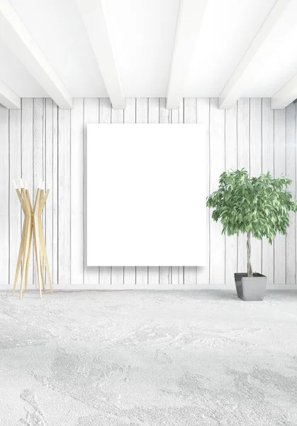 Dikey boş oda minimalizm tarzı şık duvar ve iç tasarımı 3d render.