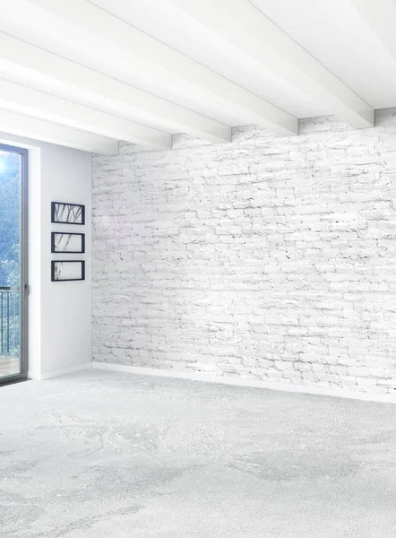 Dikey boş oda minimalizm tarzı şık duvar ve iç tasarımı 3d render.