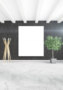 Dikey boş oda minimalizm tarzı şık duvar ve iç tasarımı 3d render.