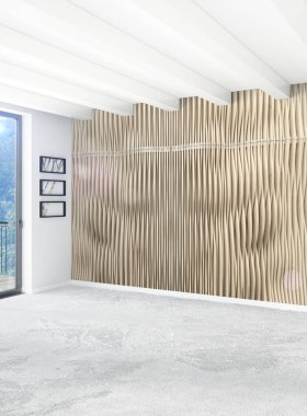 Dikey boş oda minimalizm tarzı şık duvar ve iç tasarımı 3d render.