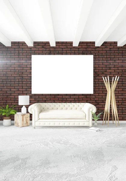 Kamar tidur putih desain minimal interior dengan dinding kayu dan sofa abu-abu. Perenderan 3D . — Stok Foto