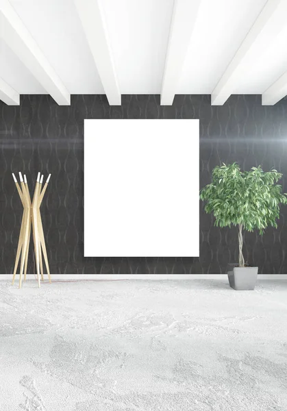 Dikey boş oda minimalizm tarzı şık duvar ve iç tasarımı 3d render.