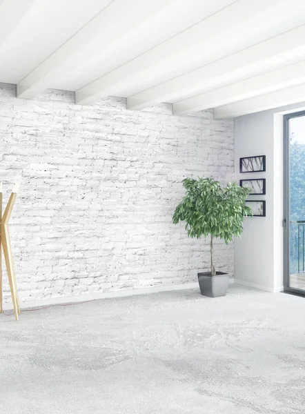 Vertical empty room in minimalism style Interior design with stylish wall and. 3D Rendering.