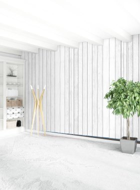 Dikey boş oda minimalizm tarzı şık duvar ve iç tasarımı 3d render.