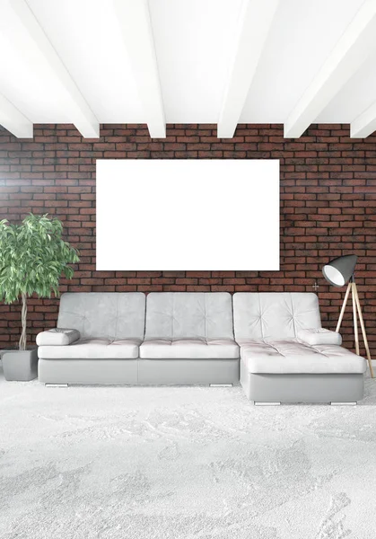 Bílá ložnice nebo obývací pokoj minimální styl design interiéru s elegantní stěnu a pohovku. 3D vykreslování. Conept vzorový byt — Stock fotografie