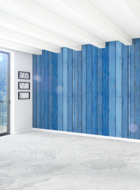 Beyaz yatak odası veya oturma odası en az stil iç tasarım şık duvar ve Kanepeli. 3D render. Conept gösteri Oda