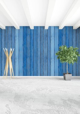 Beyaz yatak odası veya oturma odası en az stil iç tasarım şık duvar ve Kanepeli. 3D render. Conept gösteri Oda