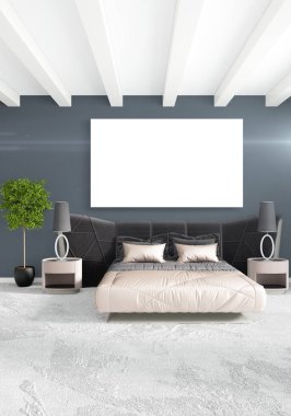 Beyaz yatak odası veya oturma odası en az stil iç tasarım şık duvar ve Kanepeli. 3D render. Conept gösteri Oda