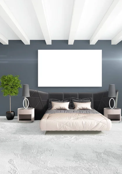 Beyaz yatak odası veya oturma odası en az stil iç tasarım şık duvar ve Kanepeli. 3D render. Conept gösteri Oda