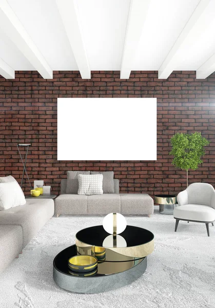 Beyaz yatak odası veya oturma odası en az stil iç tasarım şık duvar ve Kanepeli. 3D render. Conept gösteri Oda