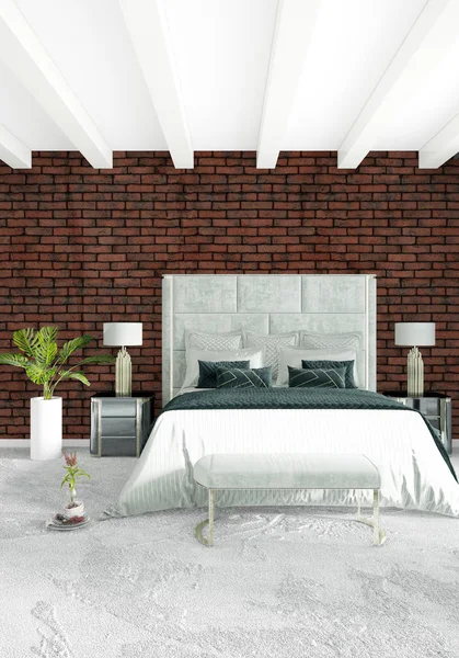 Dormitorio blanco o sala de estar de diseño interior de estilo minimalista con elegante pared y sofá. Representación 3D. Conjunto de sala de exposición —  Fotos de Stock