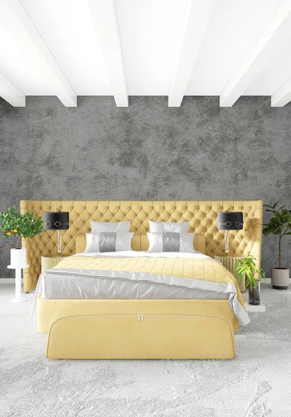 Beyaz yatak odası veya oturma odası en az stil iç tasarım şık duvar ve Kanepeli. 3D render. Conept gösteri Oda