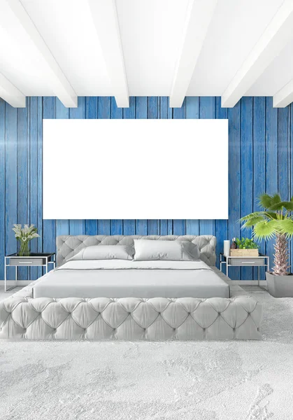 Beyaz yatak odası veya oturma odası en az stil iç tasarım şık duvar ve Kanepeli. 3D render. Conept gösteri Oda