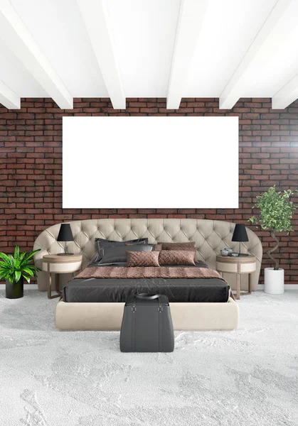 Beyaz yatak odası veya oturma odası en az stil iç tasarım şık duvar ve Kanepeli. 3D render. Conept gösteri Oda