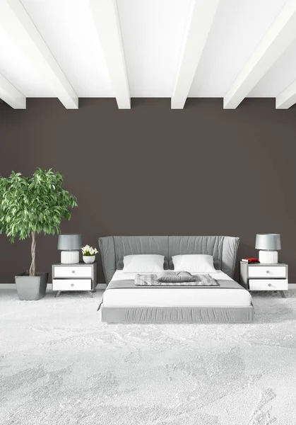 Біла спальня або вітальня в мінімальному стилі дизайн інтер'єру зі стильною стіною і диваном. 3D рендерингу. Закриття шоу-руму — стокове фото