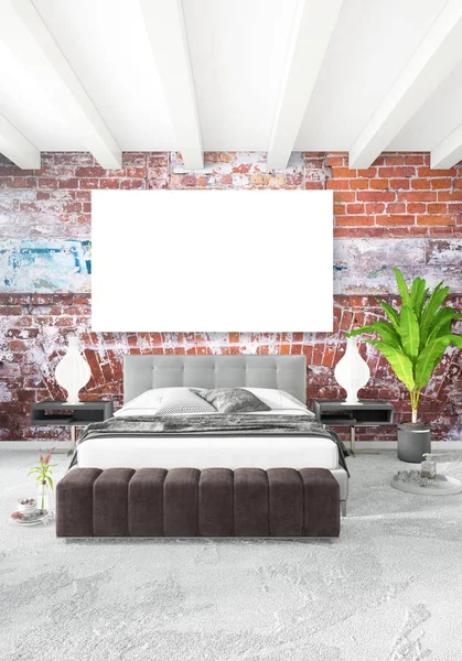 Beyaz yatak odası veya oturma odası en az stil iç tasarım şık duvar ve Kanepeli. 3D render. Conept gösteri Oda